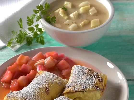 Soupe d'asperges, Topfenpalatschinken avec rhubarbe