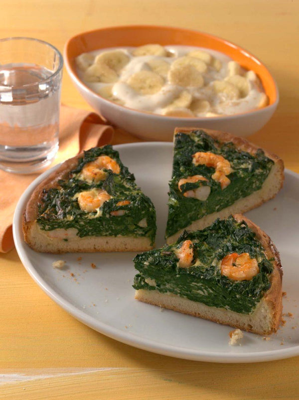 Quiche aux épinards avec crevettes