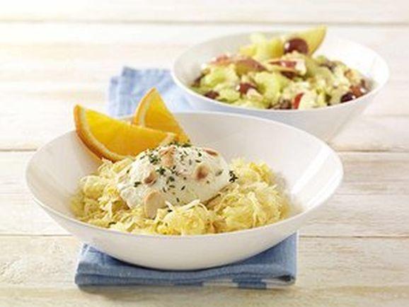 orangen sauerkraut mit gratiniertem ziegenkaese und apfel sellerie salat 1 Orangen-Sauerkraut mit gratiniertem Ziegenfrischkäse und Apfel-Sellerie-Salat - BCM Diät Rezepte.ch