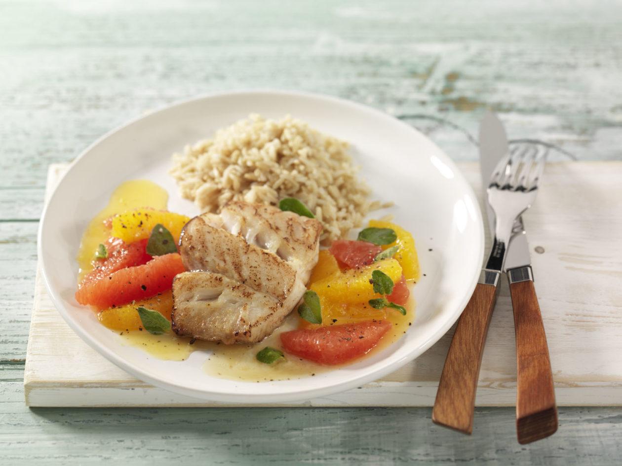 Rotbarschfilet mit Zitrusfruechten 0003 Rotbarschfilet mit Zitrusfrüchten und Naturreis - BCM Diät Rezepte.ch
