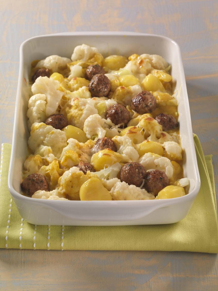 gratiniertes-blumenkohlcurry-mit-hackbaellchen Gratiniertes Blumenkohlcurry mit Hackbällchen - BCM Diät Rezepte.ch
