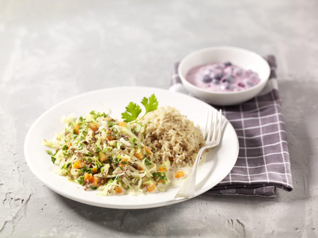 Spitzkohl-Hack-Pfanne_0001 Spitzkohl-Hack-Pfanne und Blaubeerquark - BCM Diät Rezepte.ch